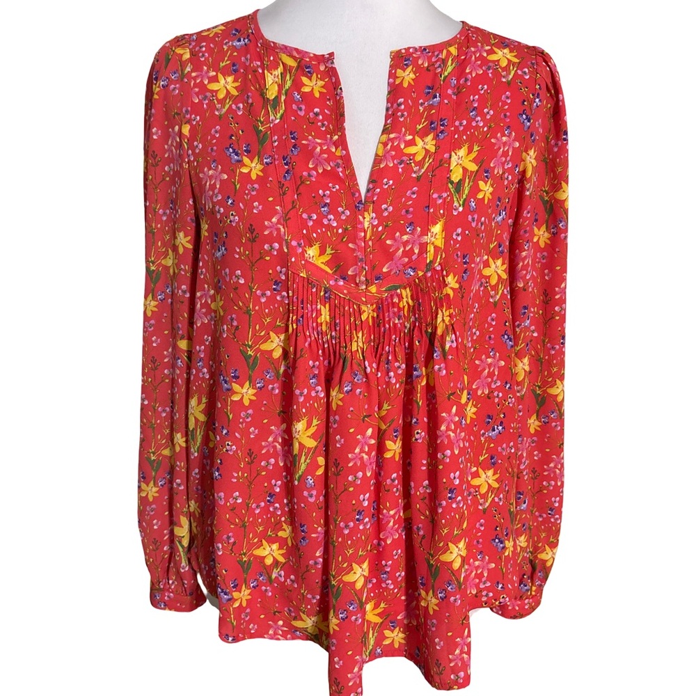GAP Red Floral Blouse with Yellow Accents